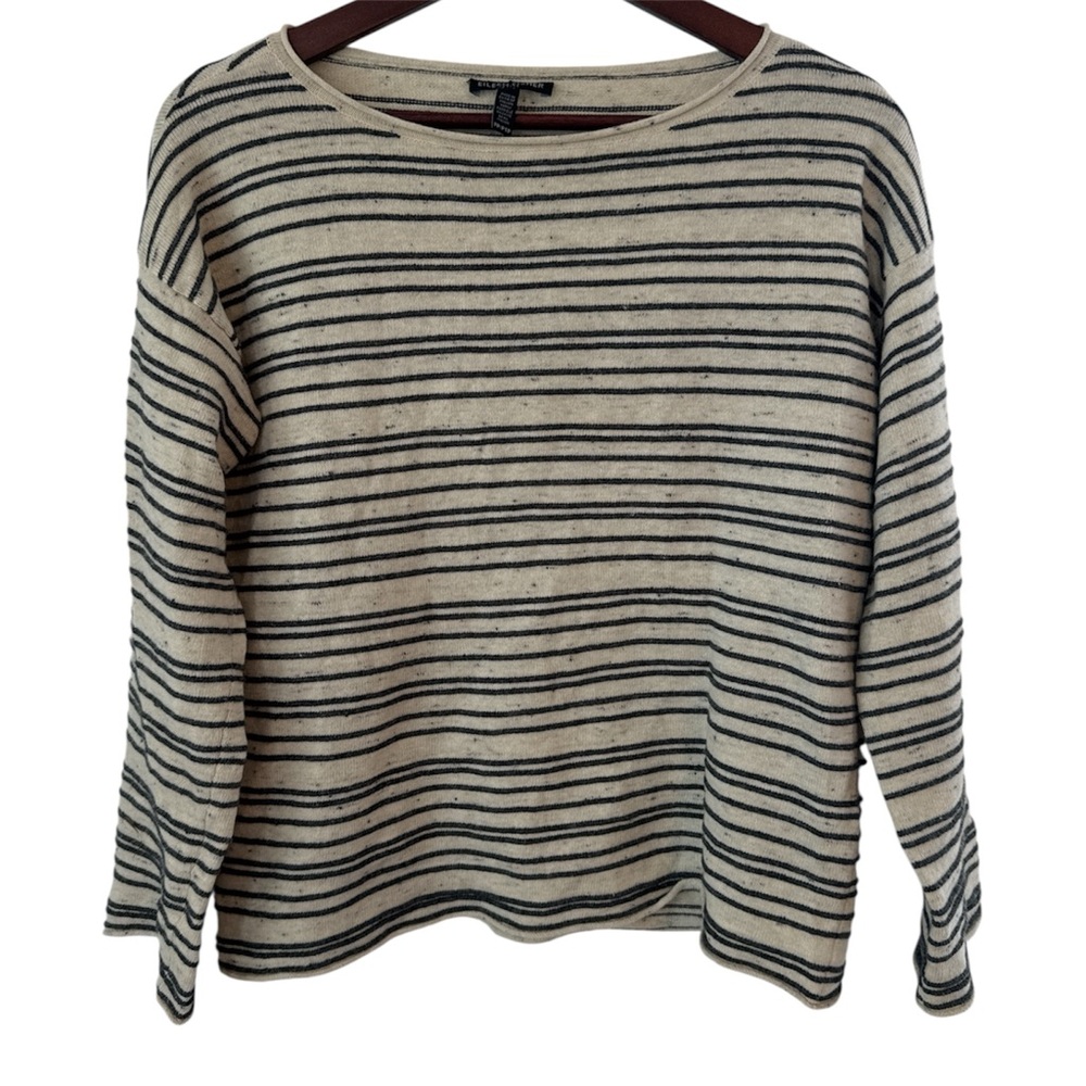 Eileen Fisher Peppered Cotton Wool Stripe Top/Sweater Maple Oat Petite
